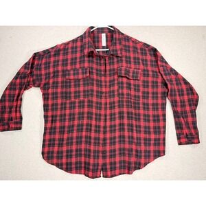 B Plaid Button Down Shirt‎ Womens Large Red Black Oversized Flannel Style